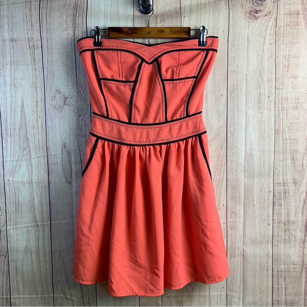 Sugarlips Strapless Coral Dress with Black Accents